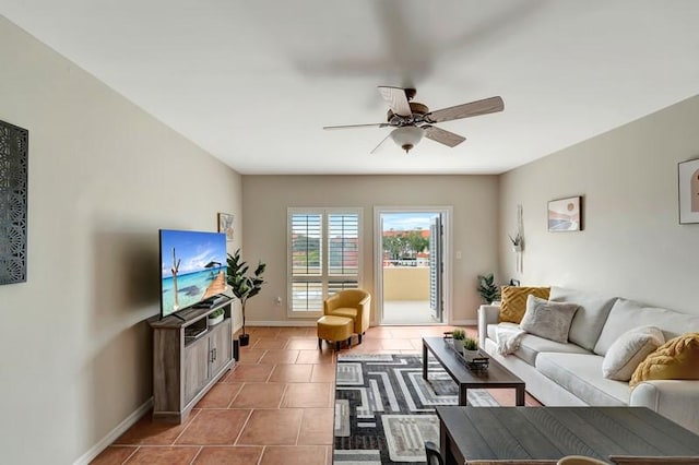 5060 Harmony Cir Unit 307, Vero Beach, FL 32967 - living area featuring ceiling fan, baseboards, and tile patterned flooring