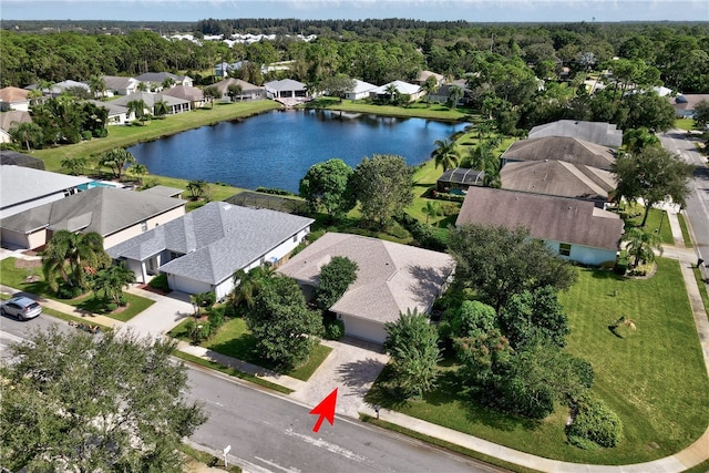 bird's eye view featuring a water view