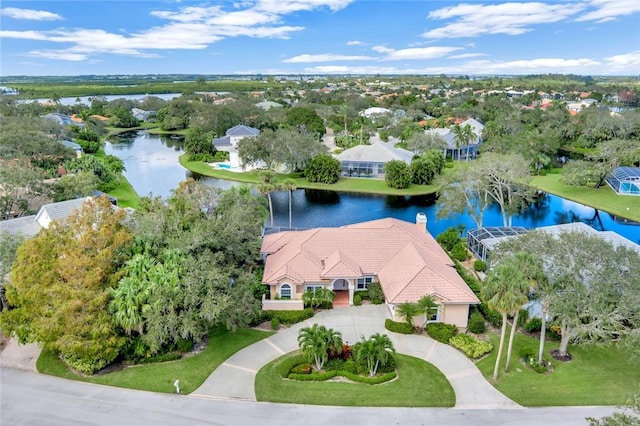 aerial view with a water view