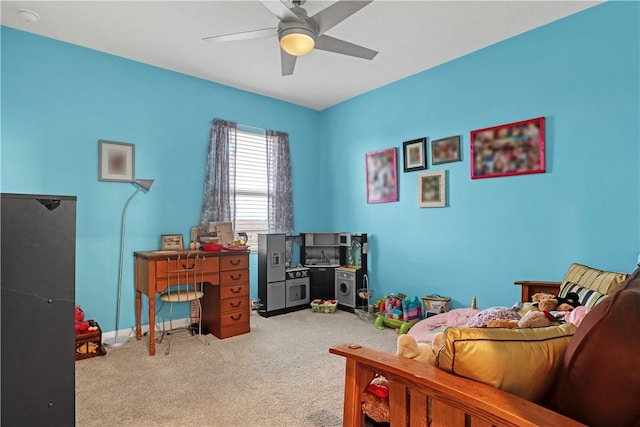 interior space featuring ceiling fan