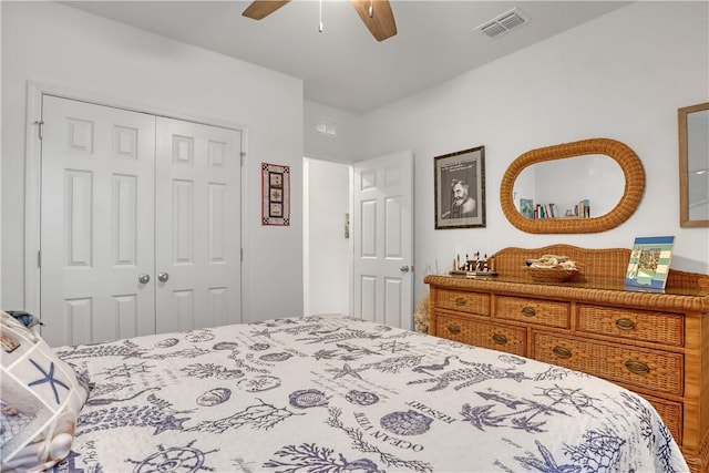 bedroom with a closet and ceiling fan