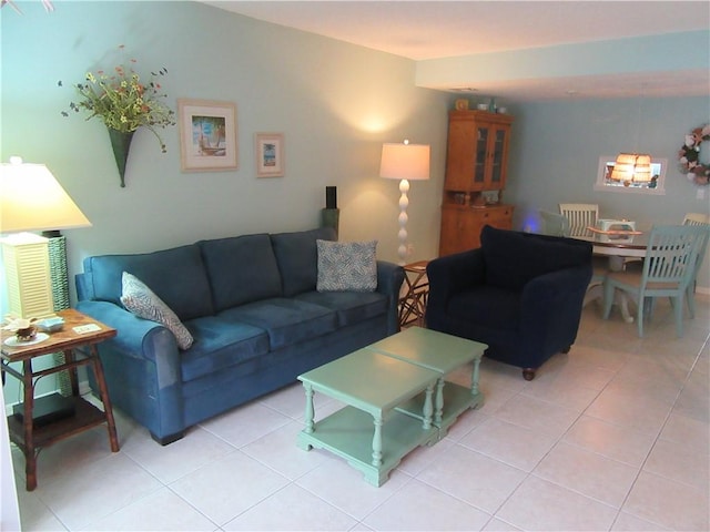 living room featuring light tile patterned floors