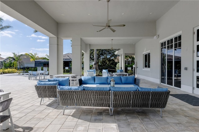 view of patio featuring ceiling fan and an outdoor hangout area