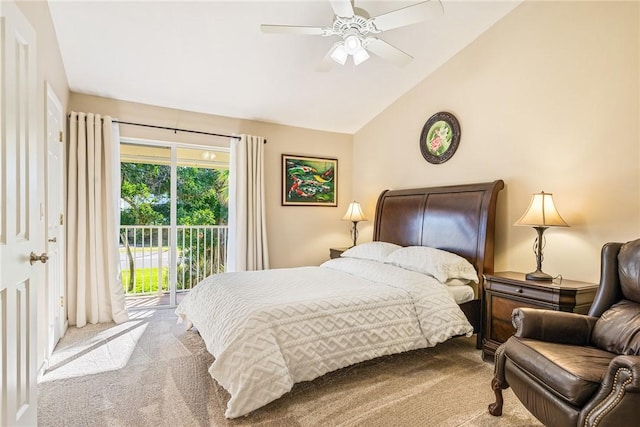 4019 Silver Palm Dr Unit 8, Vero Beach, FL 32963 - carpeted bedroom with lofted ceiling, a ceiling fan, and access to exterior