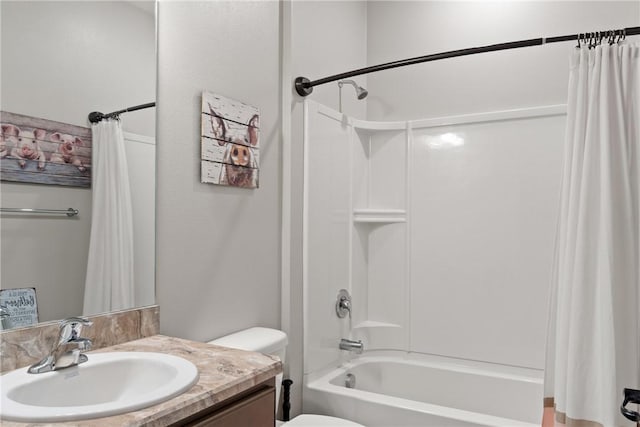 full bathroom featuring vanity, toilet, and shower / bath combo with shower curtain