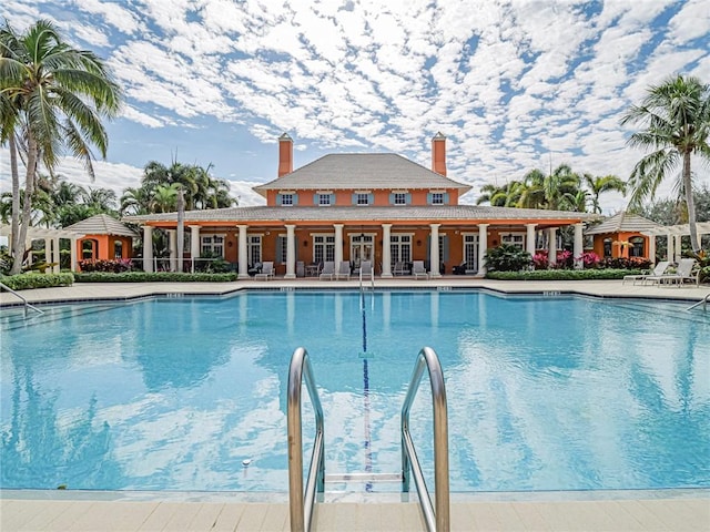 view of pool featuring a patio