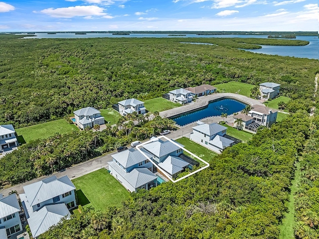 aerial view with a water view