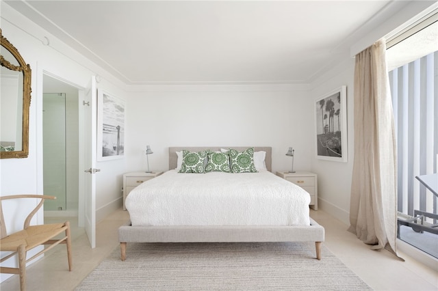 bedroom with crown molding