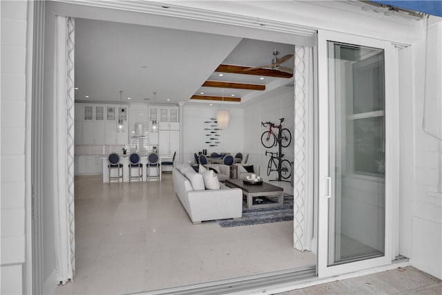 living room with ceiling fan