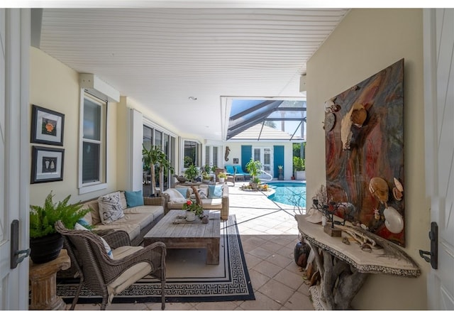 view of patio / terrace with a lanai and an outdoor hangout area