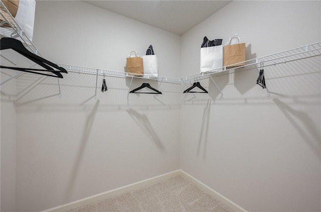 spacious closet featuring carpet floors and vaulted ceiling