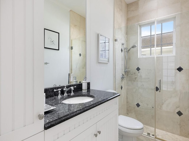 7 Beachside Dr, Vero Beach, FL 32963 - full bathroom featuring toilet, a shower stall, and vanity