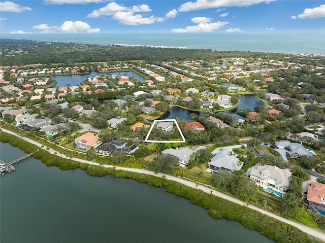 aerial view with a water view