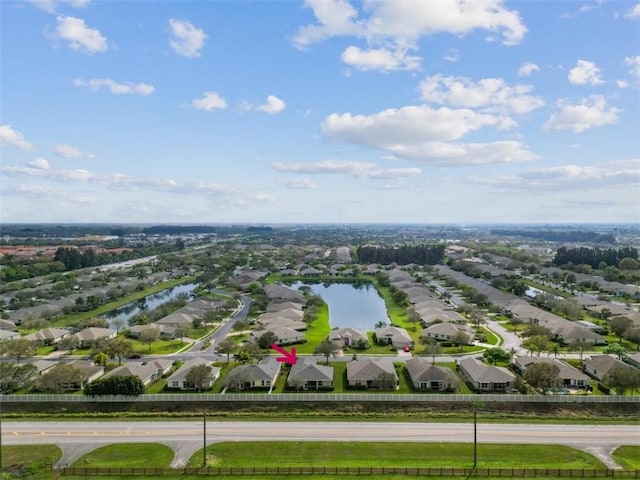 bird's eye view featuring a water view