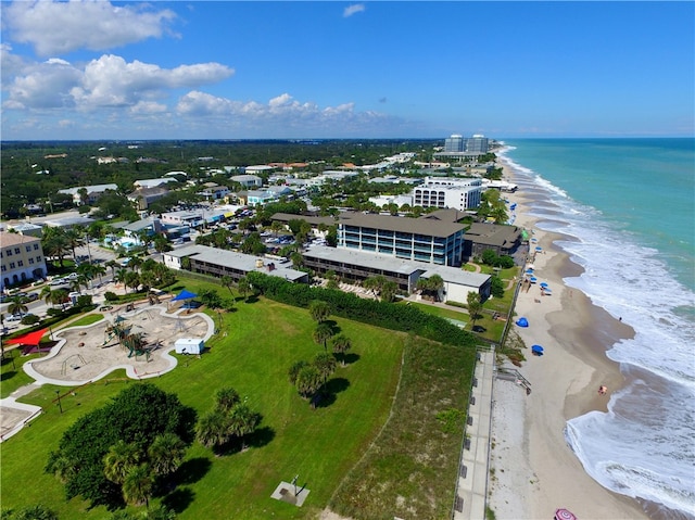 aerial view featuring a beach view and a water view