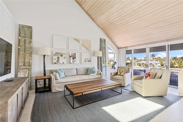 sunroom / solarium with wooden ceiling and vaulted ceiling