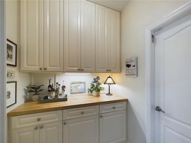 bar with butcher block counters