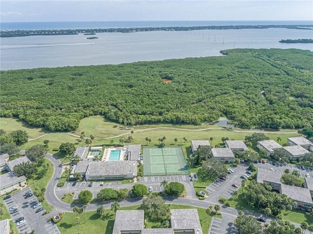 aerial view with a water view