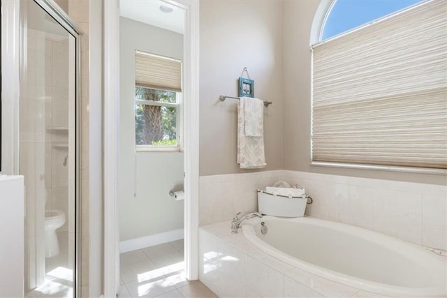 2214 Falls Cir, Vero Beach, FL 32967 - bathroom featuring independent shower and bath and tile patterned floors