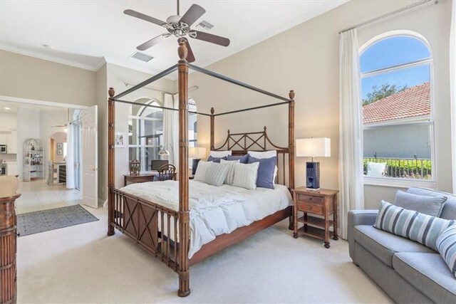 2214 Falls Cir, Vero Beach, FL 32967 - carpeted bedroom with ceiling fan and ornamental molding