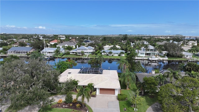 aerial view with a water view