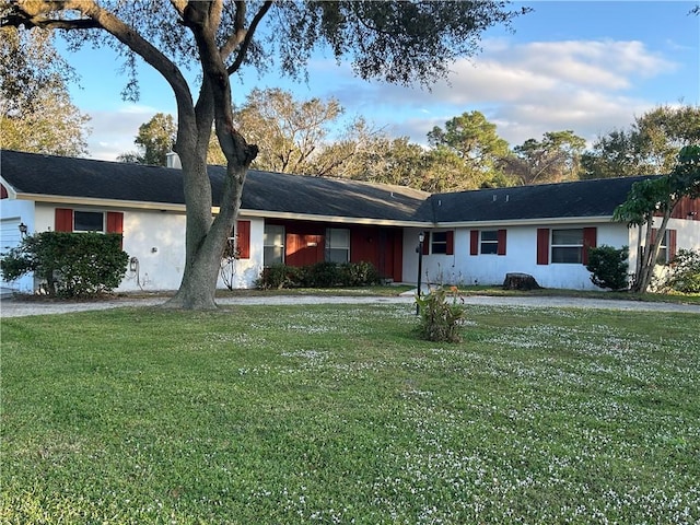 ranch-style home with a front lawn