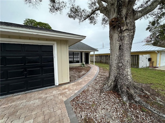 exterior space featuring a garage