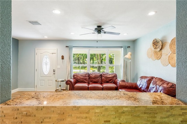 1717 20th Ave, Vero Beach, FL 32960 - living area featuring ceiling fan and recessed lighting