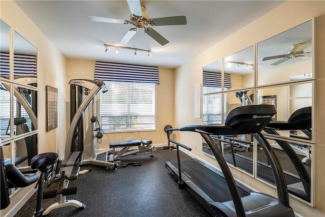 exercise area with ceiling fan