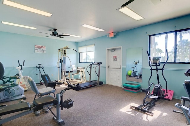 gym featuring ceiling fan