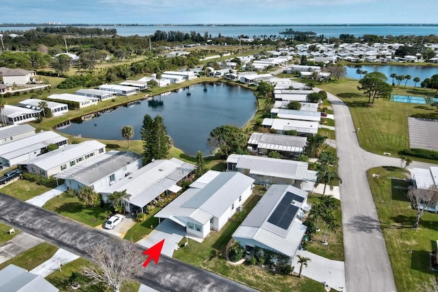 aerial view featuring a water view