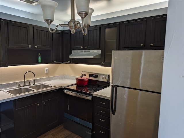 kitchen featuring dark hardwood / wood-style flooring, sink, and stainless steel appliances