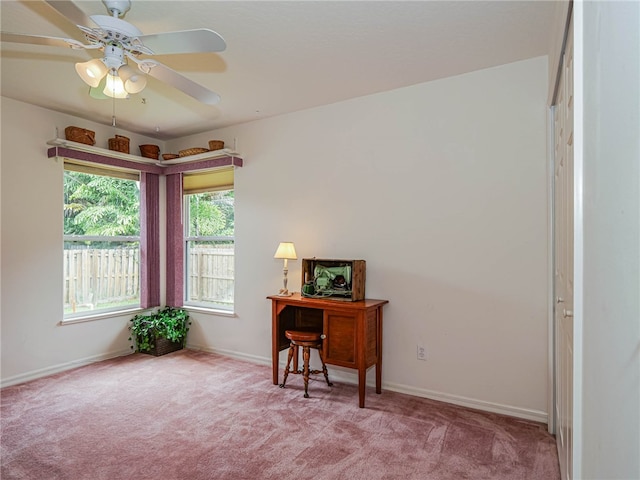 interior space featuring ceiling fan