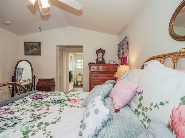 bedroom with vaulted ceiling and ceiling fan