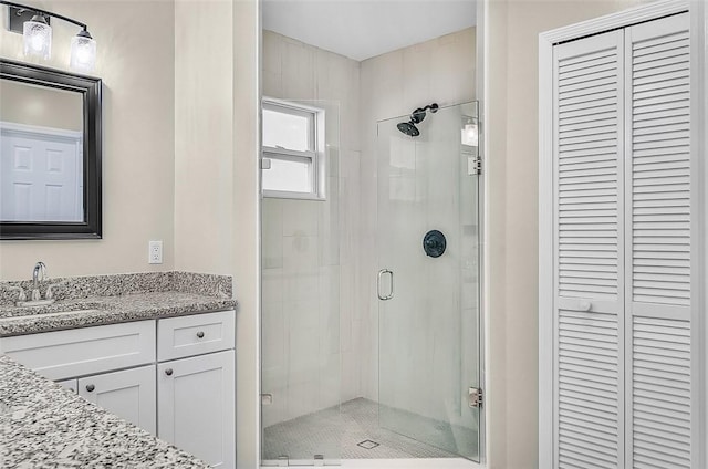435 61st Ave, Vero Beach, FL 32968 - bathroom featuring a closet, a shower stall, and vanity