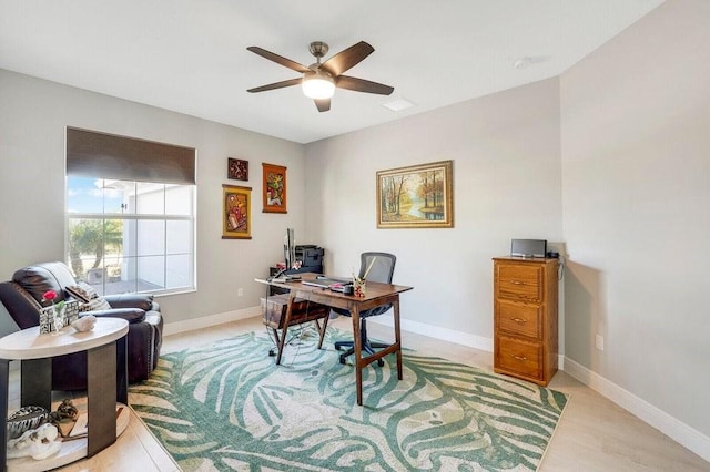 home office featuring ceiling fan