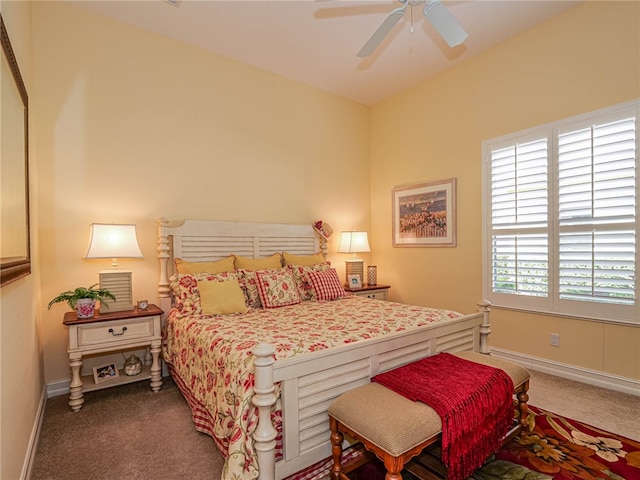 bedroom with carpet floors and ceiling fan