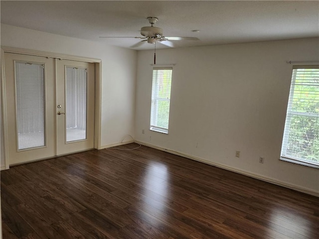 3865 8th Pl, Vero Beach, FL 32960 - empty room featuring dark wood-type flooring, ceiling fan, and french doors