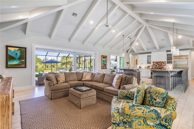 951 W Polo Grounds Dr, Vero Beach, FL 32966 - living room featuring ceiling fan and recessed lighting