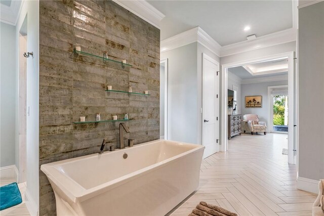 951 W Polo Grounds Dr, Vero Beach, FL 32966 - full bathroom with a freestanding tub, ornamental molding, and recessed lighting