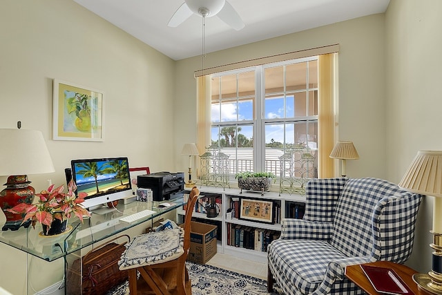 home office with ceiling fan