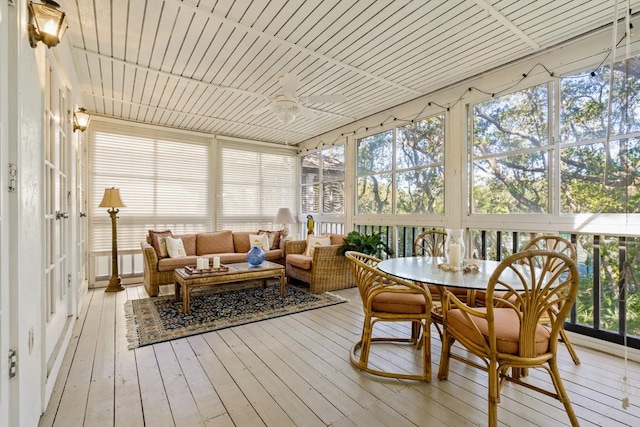 sunroom / solarium featuring wooden ceiling