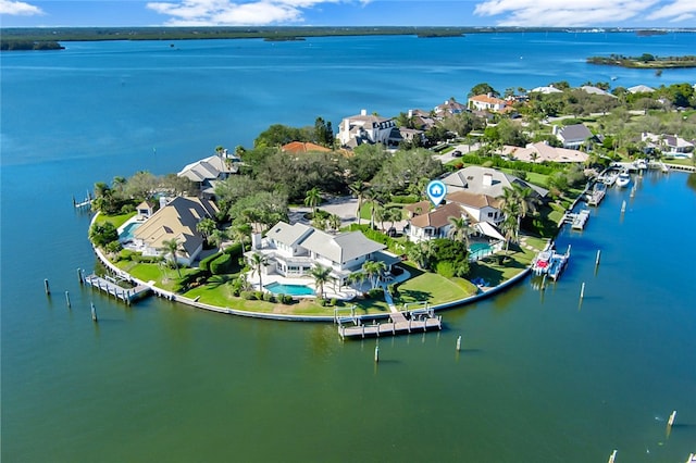 bird's eye view featuring a water view