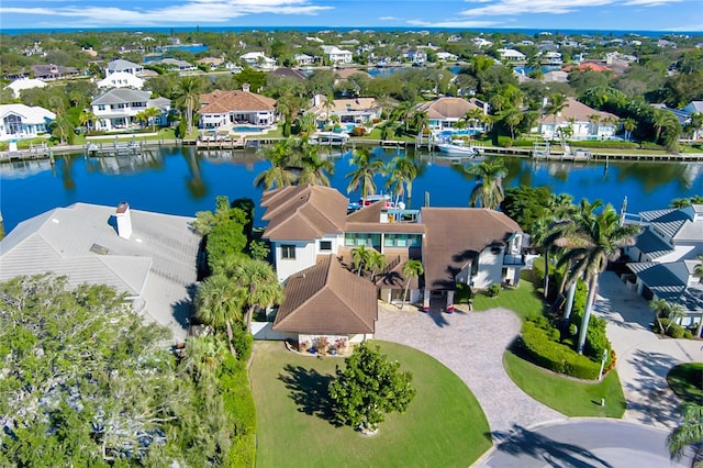 aerial view with a water view