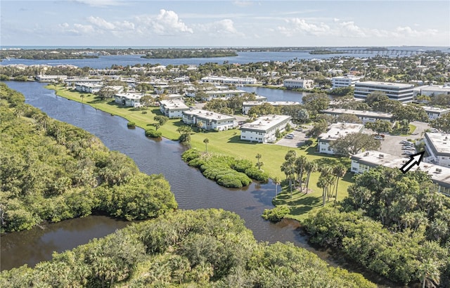 aerial view with a water view