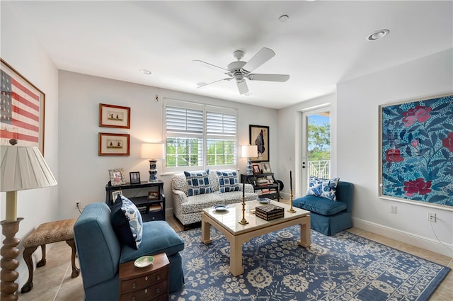 living room featuring ceiling fan