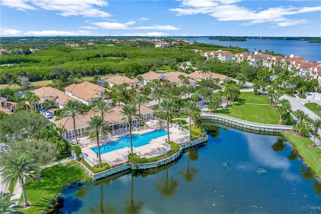 bird's eye view featuring a water view