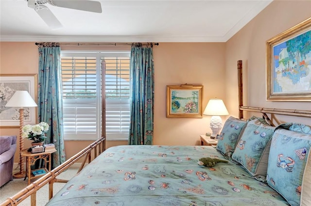 bedroom featuring crown molding and ceiling fan