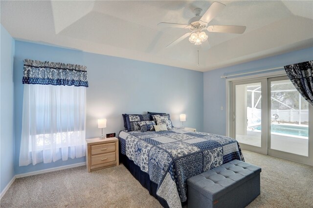 1158 Laconia St, Sebastian, FL 32958 - bedroom with access to outside, light carpet, ceiling fan, and baseboards
