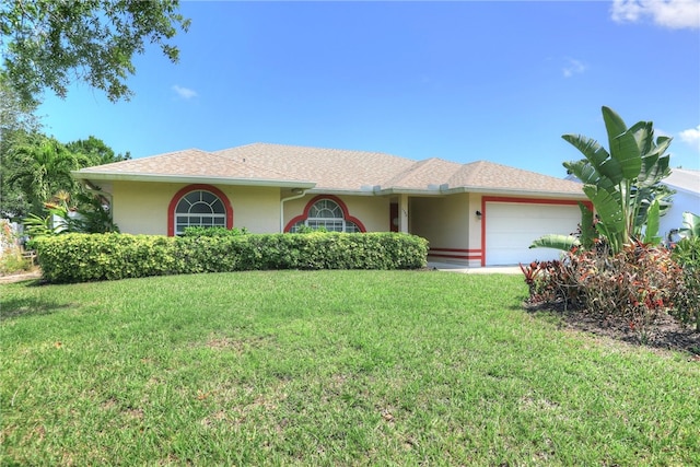 1158 Laconia St, Sebastian, FL 32958 - single story home featuring a garage, roof with shingles, stucco siding, and a front lawn